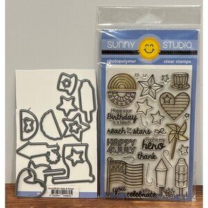Sunny Studio Celebration Clear Stamp & Die Set Stars & Stripes SSCL-127 & SS-017